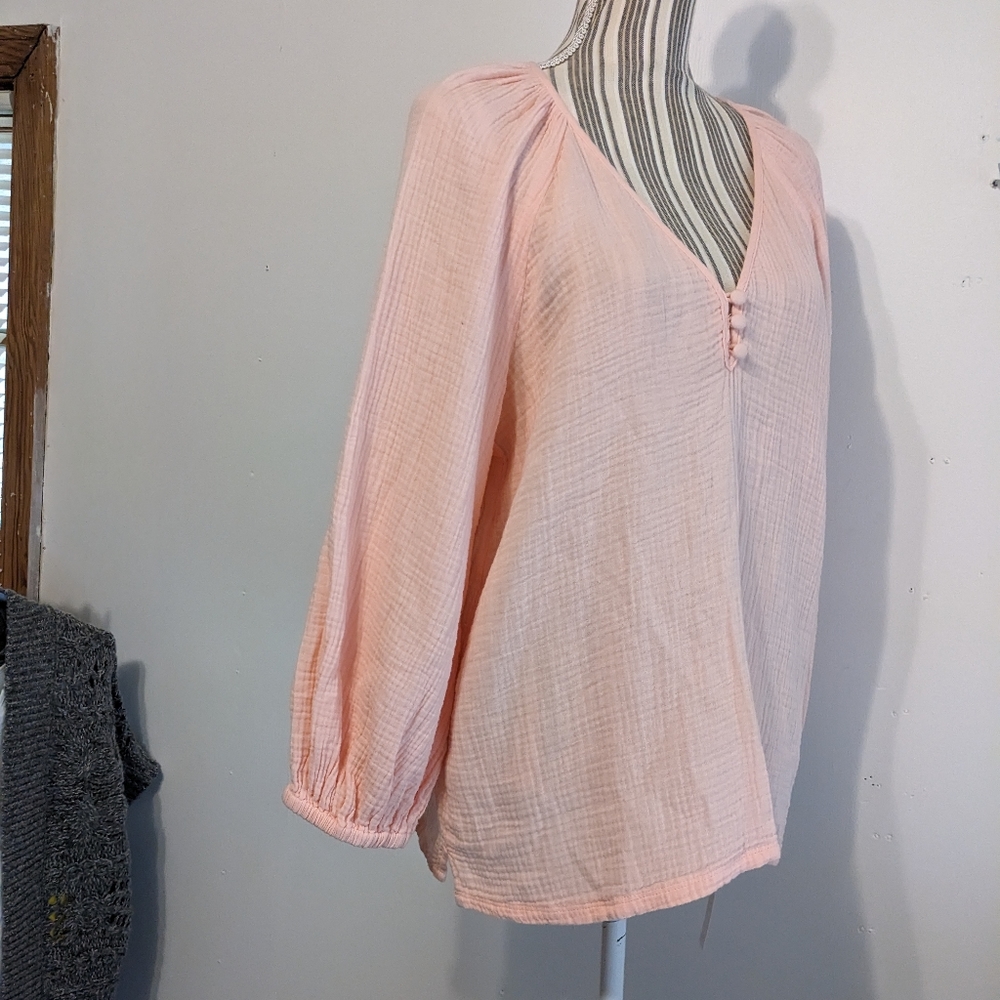 Caslon oversized gauzy cotton  v-neck top long sleeve nwt - Picture 5 of 16